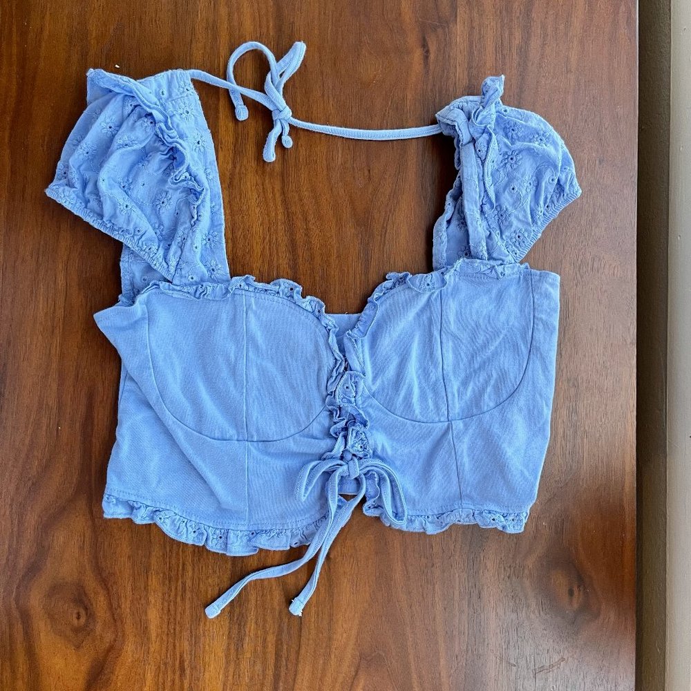 NWOT Bustier Lace Up-Detail Periwinkle Crop Top